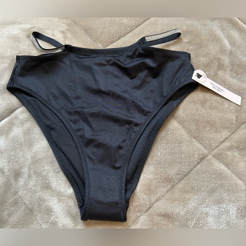 Victoria's Secret Swim Shine Strap High-Waist Cheeky Bikini Bottom,XS,Black,BNWT